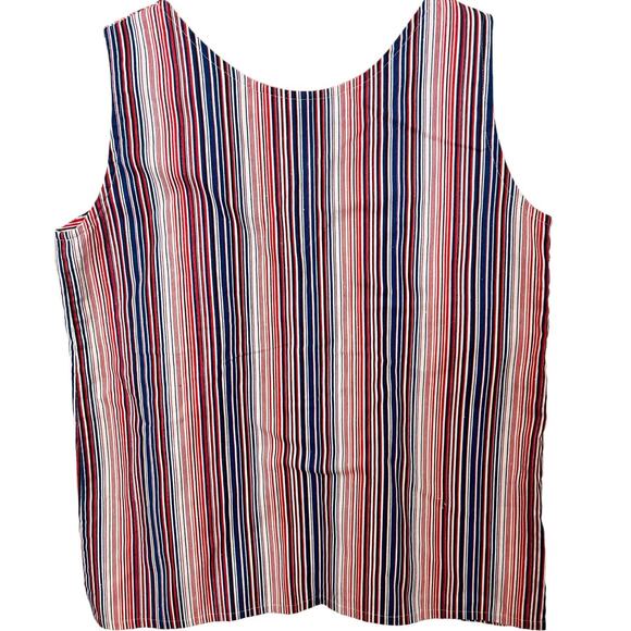 Vintage 70s 80s White Red Black Blue Striped Sleeveless Tank Medium Large Boho - Picture 2 of 2
